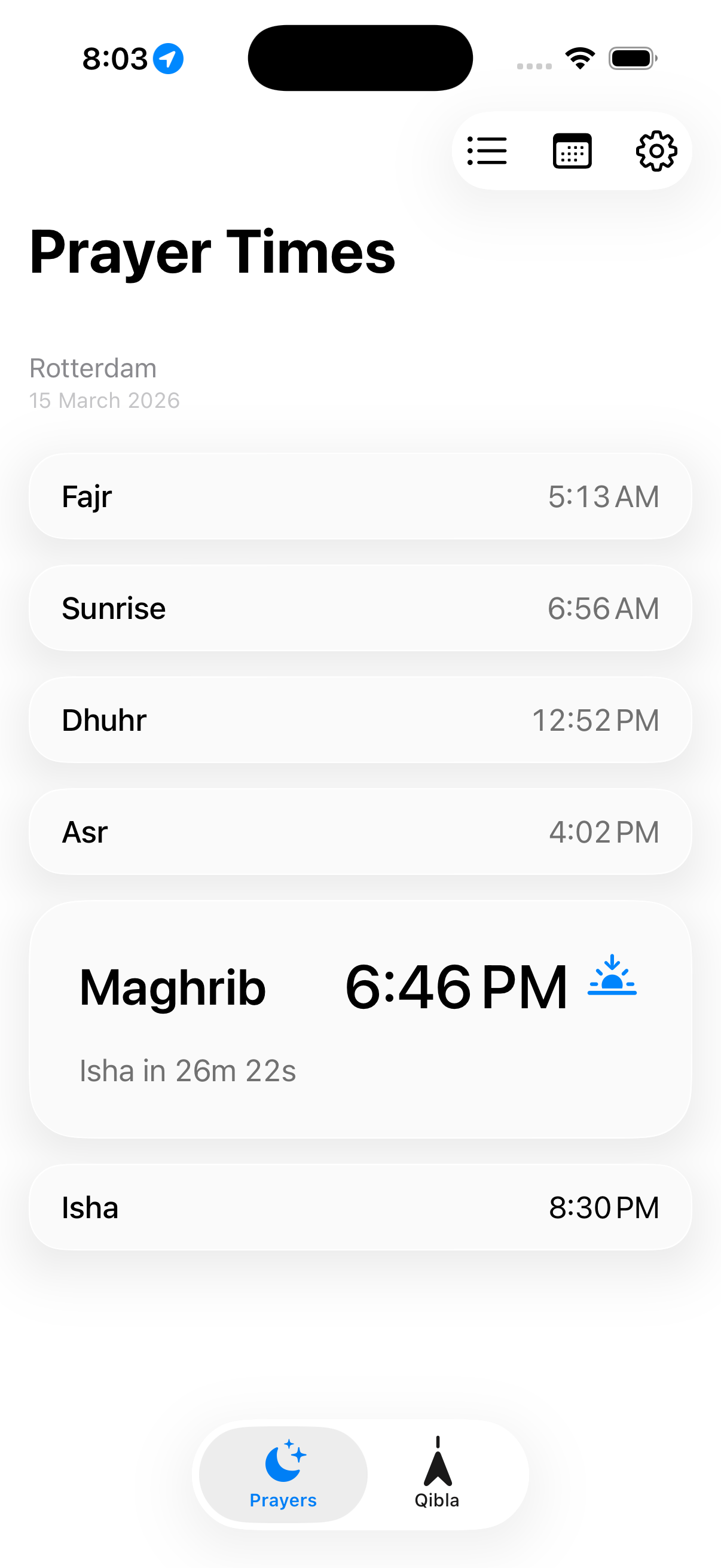 Minaret prayer times screen
